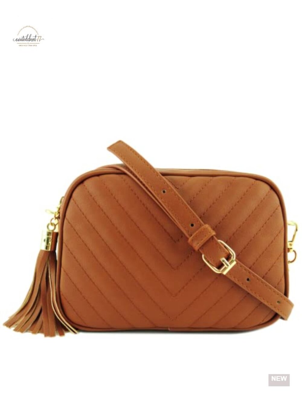 Vegan Faux Leather Crossbody Bag with Tassel Zipper & Chain Strap - Picture 1 of 5